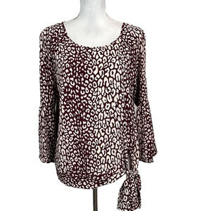 Michael Kors Blouse Tunic size Medium Burgundy Tan Leopard Lagenlook Peasant